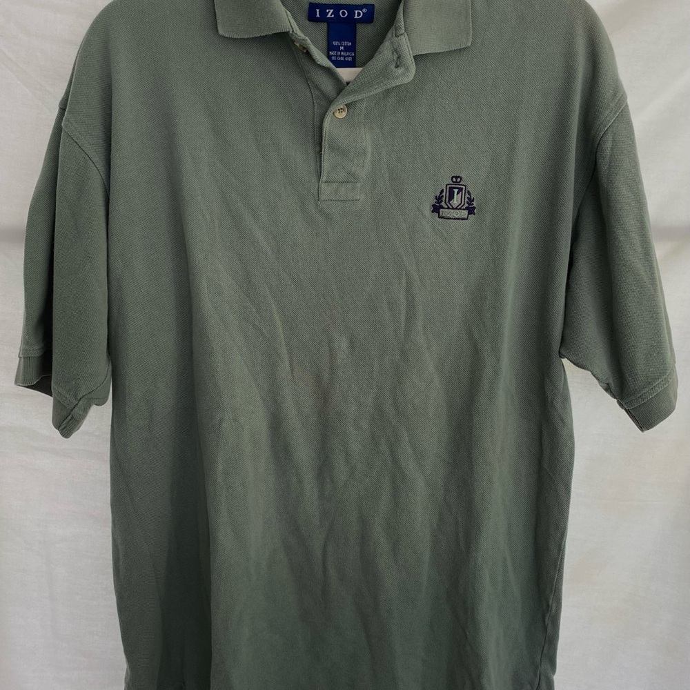 IZOD Men's Olive Green Polo Shirt, Oversized Shirt, Green Collared Polo Shirt
